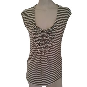 one. september olive green horizontal stripped short Sleeve top, small